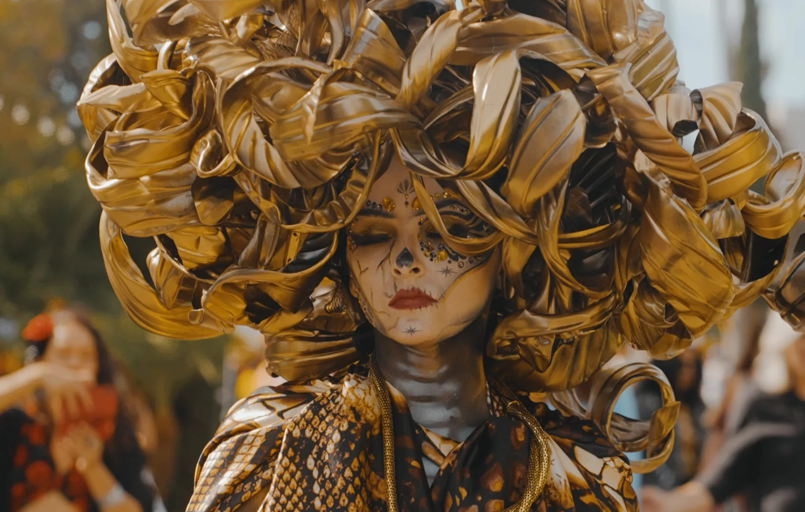 A gilded costume at Dia de los Muertos, Hollywood Forever